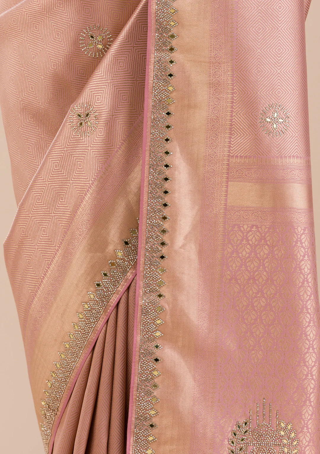 Onion Pink Mirrorwork Silk Saree